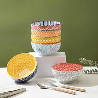 Juego de Tazones de Cerámica de 6 Pulgadas con Diseño Personalizado y Patrón Colorido, Tazón Profundo para Servir Sopa