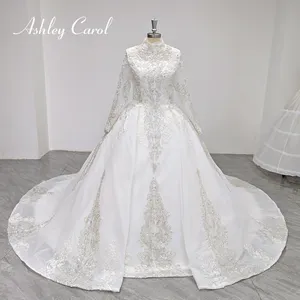 Ashley Carol 100% fotos reales vestidos de novia para mujer Chic alto lentejuelas semitransparente vestido real Vestidos De Novia - Product Image 1