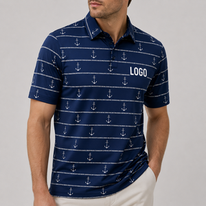 Camiseta Polo de Golf con Estampado de Ancla Náutica para Hombre, con Logotipo Personalizado, Manga Corta, Tejido de Punto Estampado, Fabricante OEM ODM de Marca Privada - Product Image 2