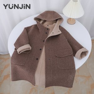 Cappotto Lungo con Cappuccio per Bambini in Pura Lana Doppia Faccia 100% Alta Qualità Caldo e alla Moda 100-160cm Soprabito Invernale per Bambini - Product Image 1