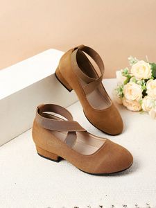 Nouvelles Chaussures de Cérémonie pour Filles, Style Rétro, en Daim, à Talons Carrés, avec Lacets Croisés, pour Enfants - Product Image 2