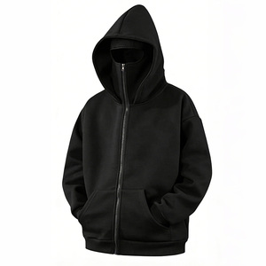 Sweat-shirt à capuche balaclava oversize d'hiver, veste polaire personnalisée zippée, coupe-vent double couche brodée style streetwear - Product Image 1