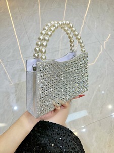 New Square Polyester Handbag Celebrity Fashion Evening <b>Clutch</b> Magnetic Closure Shiny Rhinestone Beaded Crossbody Bag Tanjing - Product Image 2