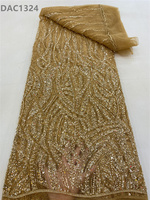 Tissus en Tulle Brodés de Paillettes et Perles Africaines de Qualité Supérieure, 100% Polyester, Poids Moyen, Séchage Rapide, pour Robes de Mariée Féminines