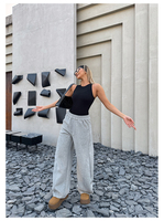 Pantalon de survêtement athlétique décontracté pour femme, coupe ample, jambe large, 400G, anti-plis, anti-boulochage, longueur intégrale, taille haute, avec cordon de serrage, hiver
