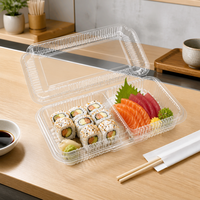 Conteneur en PET transparent de qualité alimentaire |   Système de verrouillage à pression détachable à 2 compartiments |   Emballage transparent pour salade de sushi à emporter