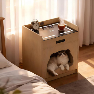 Cama para Gatos Compartida <span class=keywords><strong>con</strong></span> Mascotas, Mesita de Noche <span class=keywords><strong>con</strong></span> Cajón y <span class=keywords><strong>Nido</strong></span> Oculto para Gatos, Mueble 3 en 1 para Mascotas para Apartamentos Pequeños, Nuevo - Product Image 1