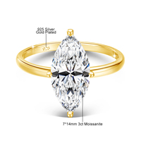 Bague Marquise en Moissanite pour Femme, Bijoux de Fiançailles et de Mariage en Argent Sterling 925 avec Diamant, Gemme Fine