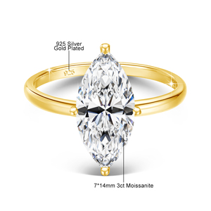 Đá Quý Tốt 925 Sterling Silver Bạc Kim Cương Engagment Đồ Trang Sức Đám Cưới Phụ Nữ Marquise Moissanite Nhẫn - Product Image 6