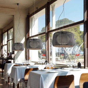 Lampe suspendue en rotin de style japonais, ronde, E27, à économie d'énergie, luminaire décoratif pour cour extérieure, restaurant, hôtel - Product Image 1