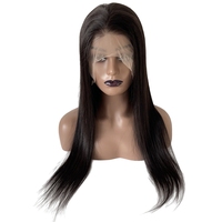 Perruques de célébrités en cheveux humains vierges brésiliens 100 % naturels, couleur noire, lisses, avec dessus en soie 4x4, perruque complète en dentelle pour femmes noires