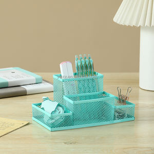 Organizer da Scrivania in Rete Metallica e Plastica Resistente <span class=keywords><strong>Verde</strong></span> Lago con 4 Scomparti Porta Penne e Matite per Scuola e Ufficio - Product Image 5