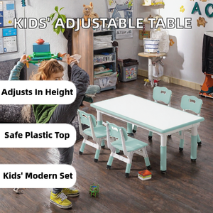 Juego de Mesa de Comedor Moderno para Niños, Ajustable en Altura, con Silla Cuadrada para Niños Pequeños, para Exteriores, Escuela, Dormitorio, Hecho de Plástico Creativo - Product Image 2