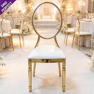 Luxury Hotel Shiny Golden Metal Iron Chromed Event <b>Chair</b> Stacking Transparent Round Ceremony Dining <b>Chair</b> for Wedding Party - Product Image 1