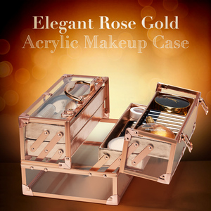 Rose Gold Clear Acrylic <b>Makeup</b> <b>Case</b> with 4 Trays Transparent Cosmetic Organizer Box for Storage and Travel <b>Makeup</b> Box Storage - Product Image 3