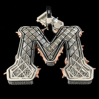 Pendentif Lettre Initiale Personnalisé Effet Épine Sertie de Pierres, en Argent Sterling S925 et Moissanite VVS, Bicolore, Breloque Hip Hop, Vente en Gros OEM