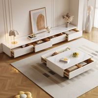 Meuble TV au design moderne personnalisable avec plusieurs tiroirs et plateau plat en aluminium.