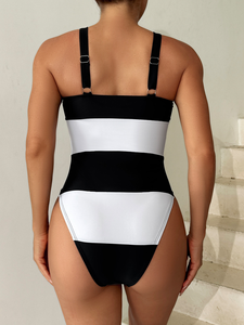 Traje de Baño Europeo y Americano 2026, Traje de Baño de Una Pieza para Mujer con Rayas en Contraste, Estilo Camisola, para Chicas Atrevidas - Product Image 3