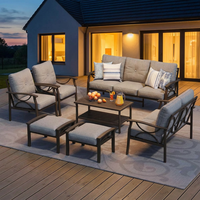 Ensemble de meubles de patio élégant, canapé d'extérieur en métal avec accoudoirs en X, canapé sectionnel robuste résistant à la rouille pour la cour de villa