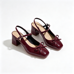 Zapatos de Tacón Medio con Punta Cuadrada, Diseño Slingback, Correa con Lazo y Suela Roja, para Primavera/Verano, Ideales para Oficina y Eventos Formales, para Mujer - Product Image 2