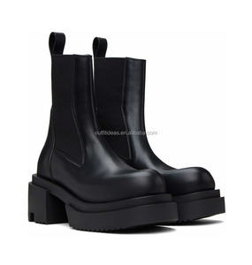 Stivali in Pelle di Vitello Neri Originali Unisex, Scarpe con Tacco a Blocco e Piattaforma per <span class=keywords><strong>Donna</strong></span>, Stivali Chelsea in Pelle per Uomo, Stivaletti <span class=keywords><strong>Beatle</strong></span> Bogun - Product Image 3