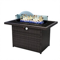 Table de foyer au gaz propane de 44 pouces avec couvercle en verre et rotin tressé pour terrasse extérieure