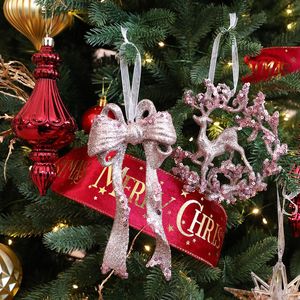 Ornements de Noël suspendus LINGKAI en forme de renne, de ballerine et de papillon, avec paillettes roses, pour la décoration de l'arbre de Noël - Product Image 2