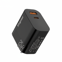 Adaptateur mural Singstar noir conforme aux réglementations européennes, 2 ports 25W PD, chargeur Type C, charge super rapide 3.0QC, chargeur USB Type-C