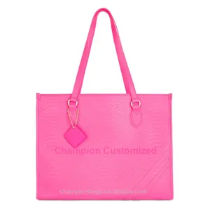 Custom Snake Leather Ladies Hot Pink Ladies Tote Bag Shoulder Shopper Handbags Purse For Women