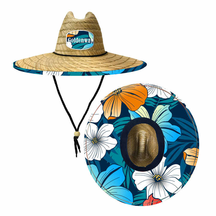 Unisex Cowboy Style Straw Hat with Custom Logo Paper Ribbon