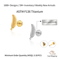 ASTM F136 Implantatqualität Titan 18K Vergoldet Innengewinde Labret Helix Tragus Lippenpiercing Zirkon Hochzeit