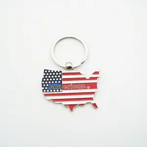 Cadeau personnalisé de promotion de souvenir des États-Unis drapeau des États-Unis en métal carte porte-clés pour les touristes de voyage