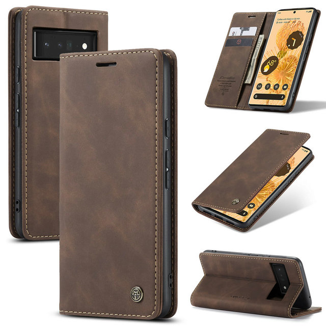 CaseMe Leather Wallet Case Protective Cover with Kickstand and Wrist Strap Cover for Google Pixel 7 Pro 7 6 6 Pro 6A 5 Flip Case