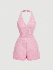 Mono de Verano Elegante para Mujer con Cuello Halter y Escote en V, Sin Mangas, Ajustado y Corto - Product Image 4