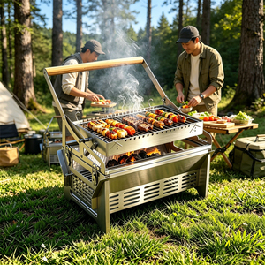 WELAND Portable 360 °   Barbecue rotatif au charbon de bois avec panier rotatif - Barbecue en acier inoxydable 304 pour le <span class=keywords><strong>camping</strong></span> - Product Image 2