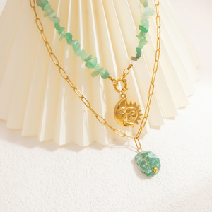 Fashion Layered Necklace Natural Stone Moon Sun Pendant 18K Gold Plated <b>Titanium</b> Steel Clavicle <b>Chain</b> Multi-layer Design - Product Image 2