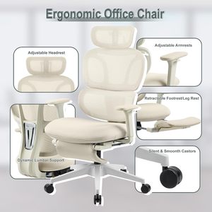 High Back Mesh Ergonomic Office Chair, Reclining <b>Desk</b> Chair with Footrest, Coat Hanger, Lumbar Support & Sponge Seat - Product Image 6