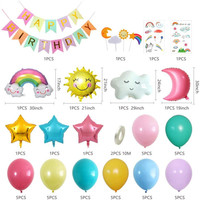 Kit de ballons en aluminium Arc-en-ciel Nuage Soleil Lune, Guirlande d'arche de ballons Macaron, Décorations de fête Joyeux Anniversaire pour Enfants et Baby Shower
