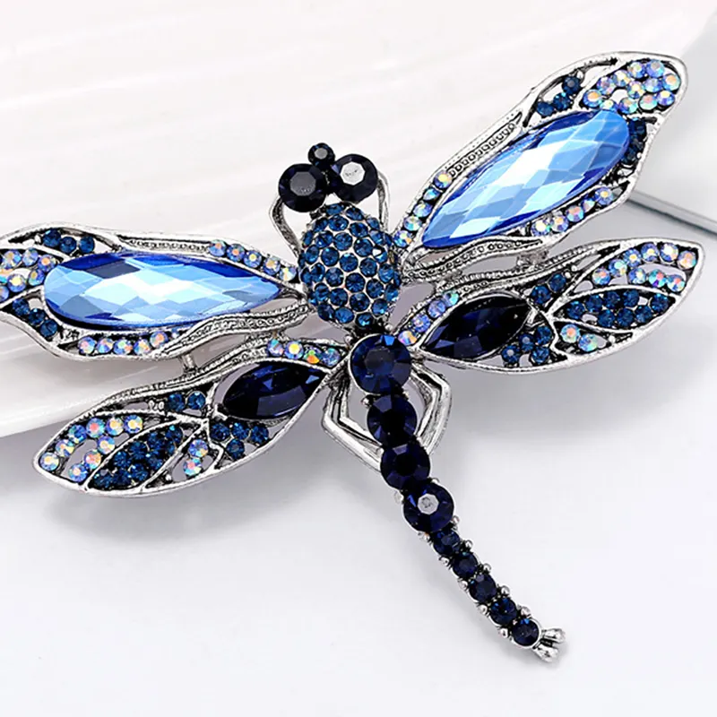 Blauwe Kristal Vintage Libel Broches Voor Vrouwen High Grade Fashion Insect Broche Pins