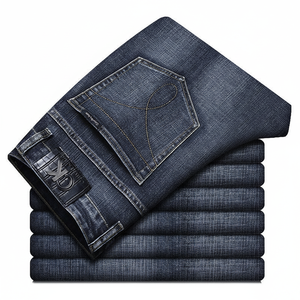 Jeans de Mezclilla Personalizados para Hombre, de Alta Calidad, con Logotipo Personalizado, Corte Recto, Holgado, Ajustado, Estilo Urbano, Color Sólido - Product Image 1