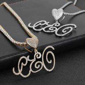 Colgante de Hip Hop con Letra de Corazón y Alfabeto Empalmado, Chapado en Oro Real, Engaste de Puntas, Plata 925, Moissanita, Personalizado, Estilo Bling Iced Out - Product Image 5