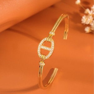 European Style Full Zircon Open Bangle For Women Gold And White Micro Insert <b>Copper</b> Jewelry Anniversary <b>Bracelet</b> - Product Image 3