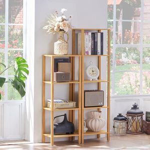Wooden Floor Standing Bookshelf 4 Tier 14.96x10.63x41.34in Storage <b>Rack</b> For Bathroom Living Room <b>Kitchen</b> - Product Image 3