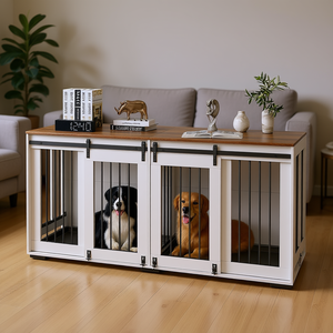 Cage à chien en bois d'intérieur, 70,87 x 23,62 x 33,9 pouces, plateau robuste, maison pour animaux de compagnie moderne, grande taille, rectangulaire - Product Image 2
