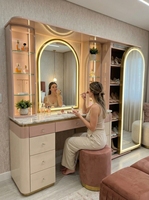 Miroir de Coiffeuse Lumineux Moderne de Luxe à Luminosité Réglable avec Panneau Amovible et Rangement en MDF pour Chambre à Coucher – Vente en Gros