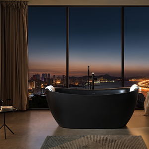 Baignoire Îlot Autoportante Moderne en Acrylique Noir pour Adulte avec Siphon et Trop-Plein - Product Image 3