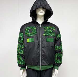 Blousons aviateur thermiques surdimensionnés à fermeture éclair pour hommes, avec appliques personnalisées en chenille brodée - Product Image 1