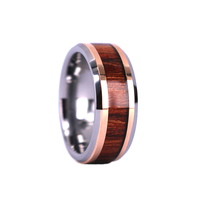 Roségold IP Wolfram karbid Unisex Band 8mm abgeschrägter Kanten ring mit hawaiian ischen Koa Holz Inlay Eheringen oder Ringen