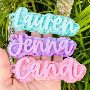 YBcustom Three Layer Personalized Name Glitter Background Keychain Bag Tag Jewelry Gift for Girls