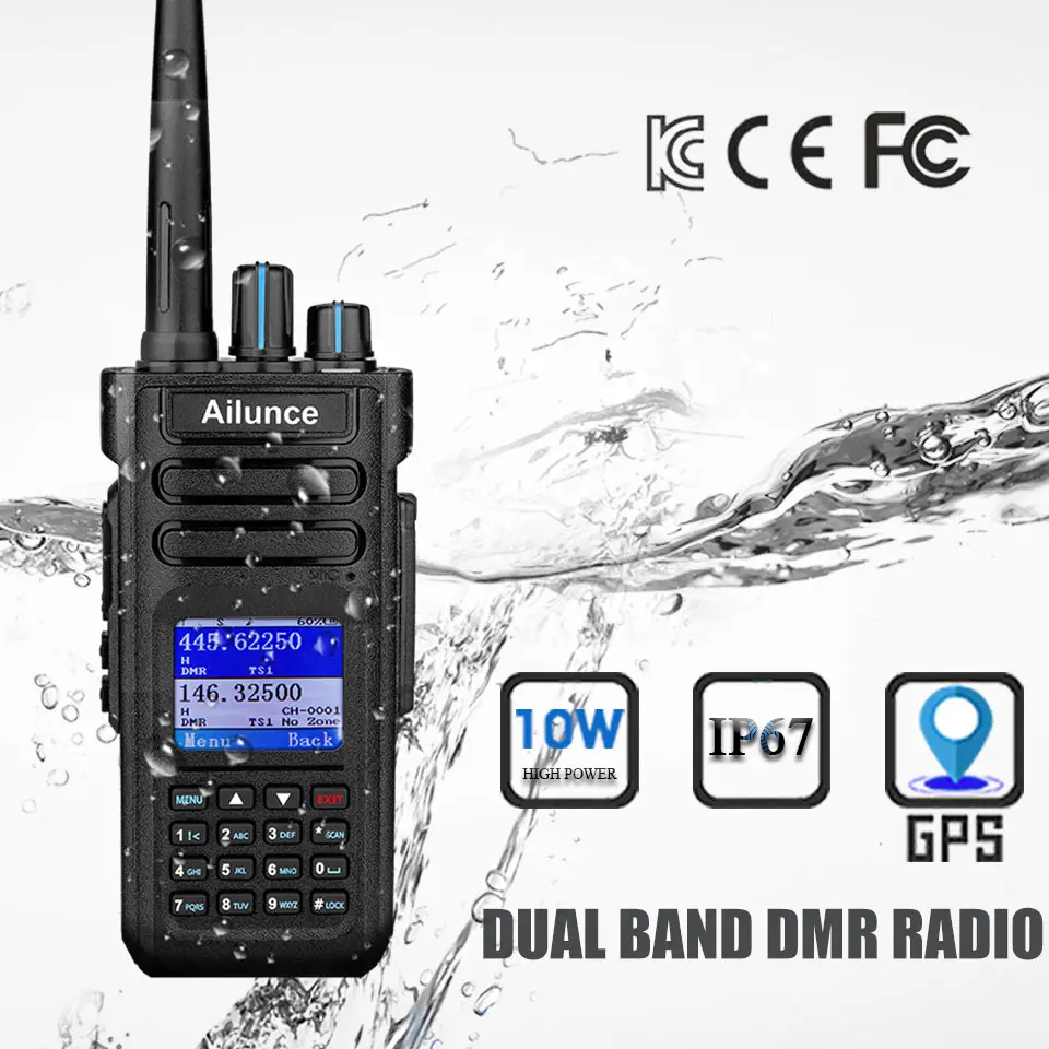 Ailunce 10 Wát DMR GPS Máy Quét Cảnh Sát Two Way Radio IP67 Chống Thấm Nước 2900Mah Dual Band Kỹ Thuật Số Walkie Talkie HD1